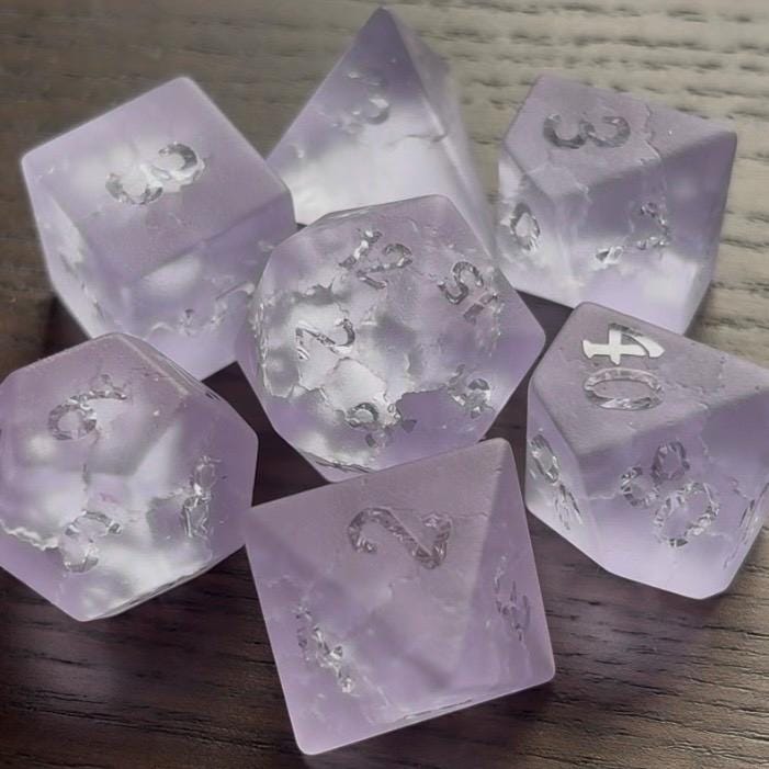 Lilac Lightning Cracked Glass 7 Piece Dice Set DND