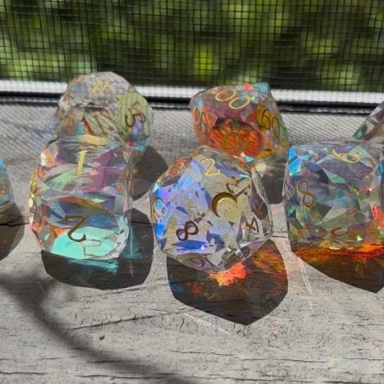 Moon Rainbow Prism Engraved 7 Piece Dice Set DND