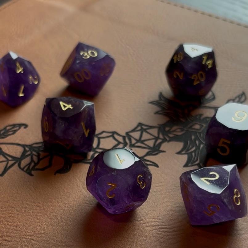 Amethyst Purple Glass Dwarf 7 Piece Dice Set DND