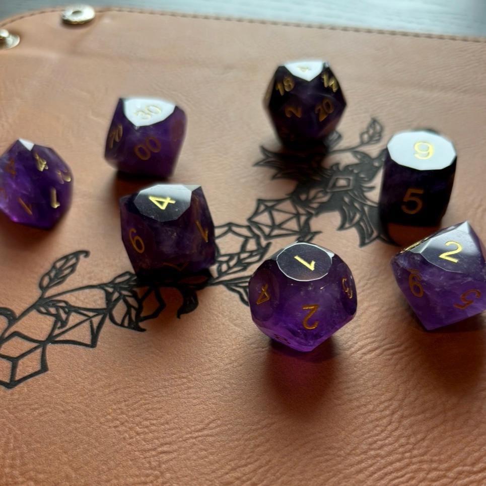 Amethyst Purple Glass Dwarf 7 Piece Dice Set DND