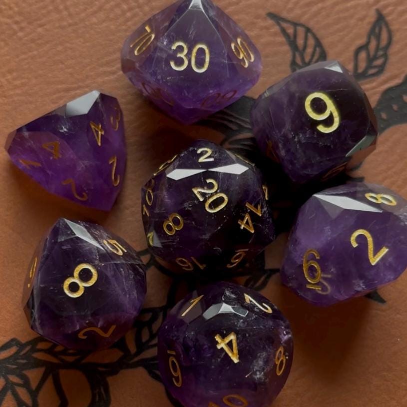 Amethyst Purple Glass Dwarf 7 Piece Dice Set DND