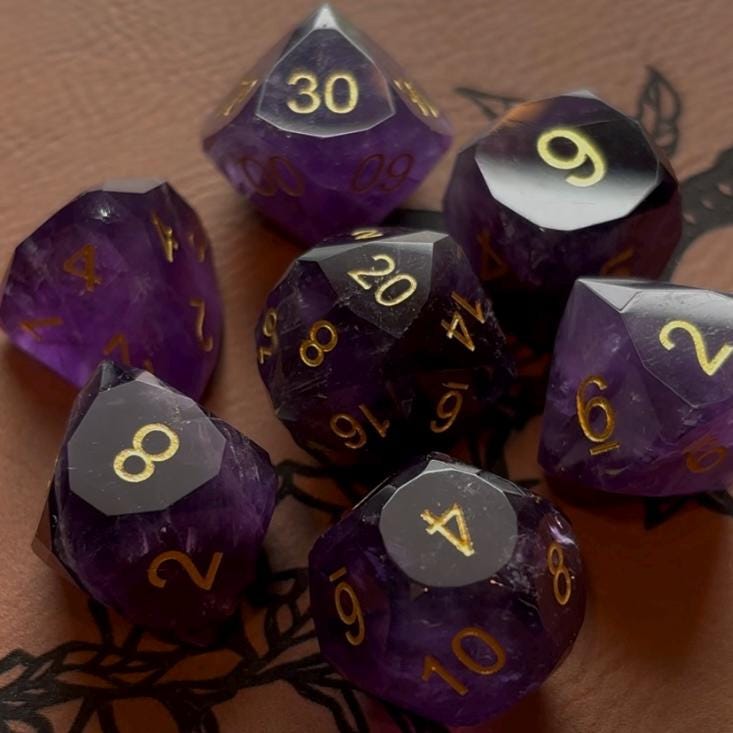 Amethyst Purple Glass Dwarf 7 Piece Dice Set DND