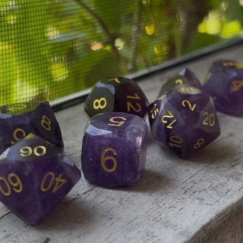 Amethyst Purple Glass Dwarf 7 Piece Dice Set DND