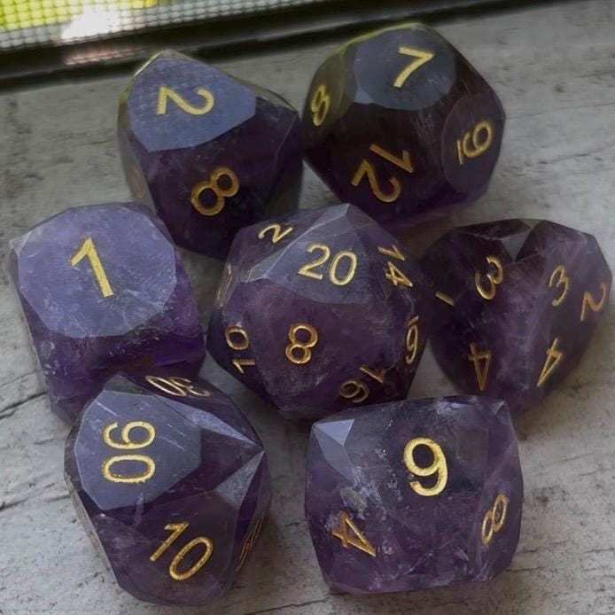Amethyst Purple Glass Dwarf 7 Piece Dice Set DND