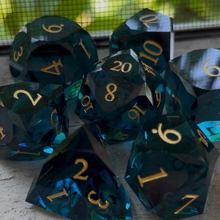 Dark Blue Sea Glass 7 Piece Dice Set DND