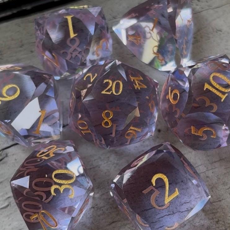 Light Purple Glass 7 Piece Dice Set DND