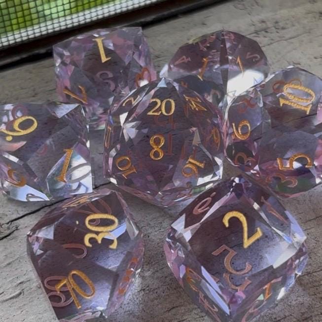Light Purple Glass 7 Piece Dice Set DND