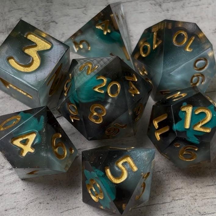 Diving Sea Turtles 7 Piece Dice Set DND font 2