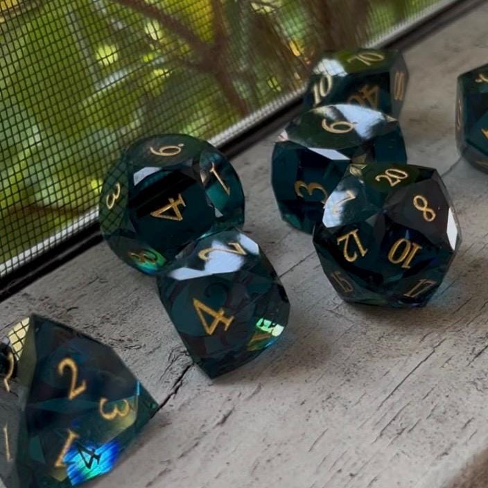 Dark Blue Sea Glass 7 Piece Dice Set DND