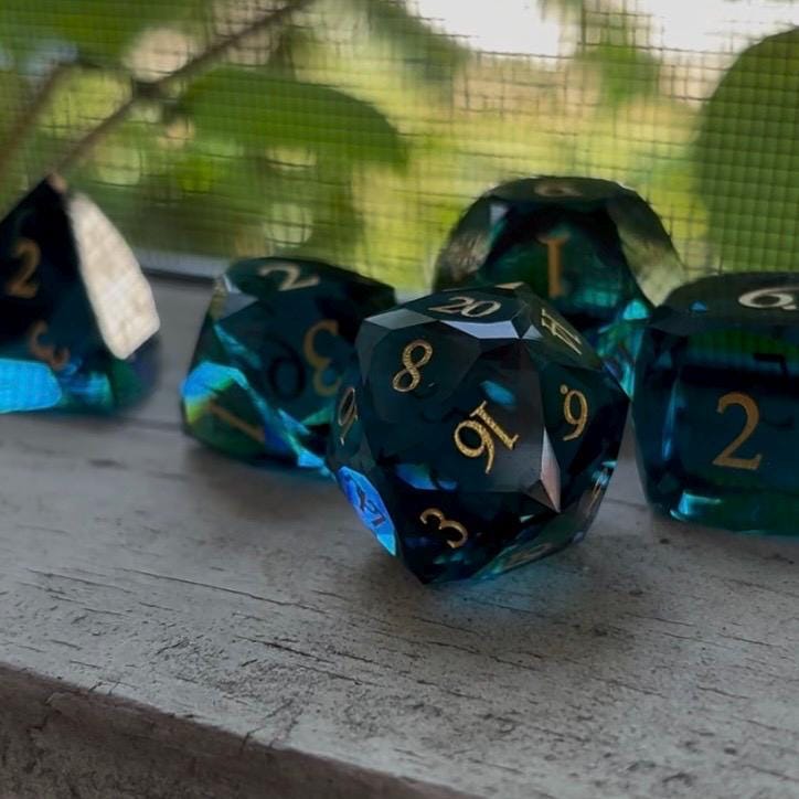Dark Blue Sea Glass 7 Piece Dice Set DND