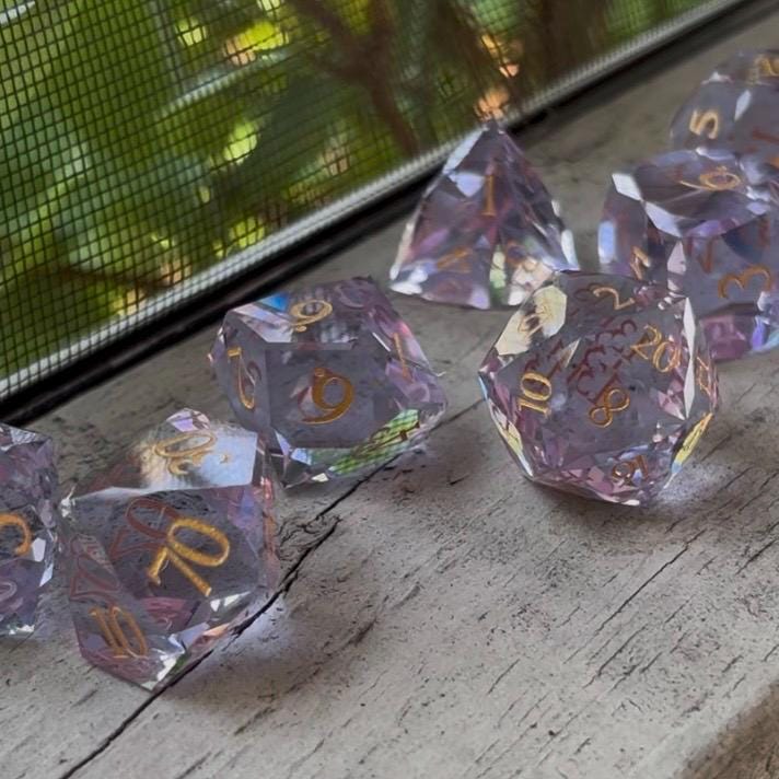 Light Purple Glass 7 Piece Dice Set DND