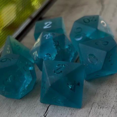 Blue Lightning Cracked Glass 7 Piece Dice Set DND