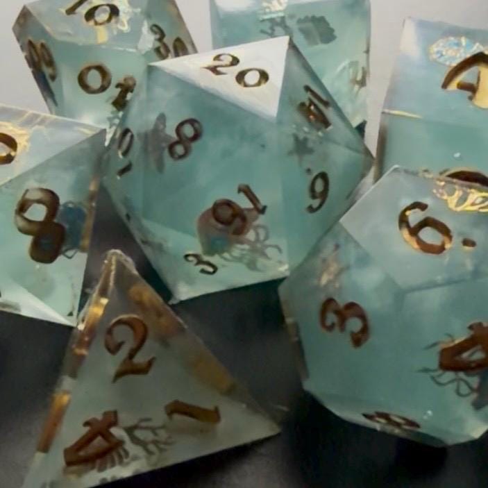 Marine Life Blue Ocean 7 Piece Resin Dice Set DND