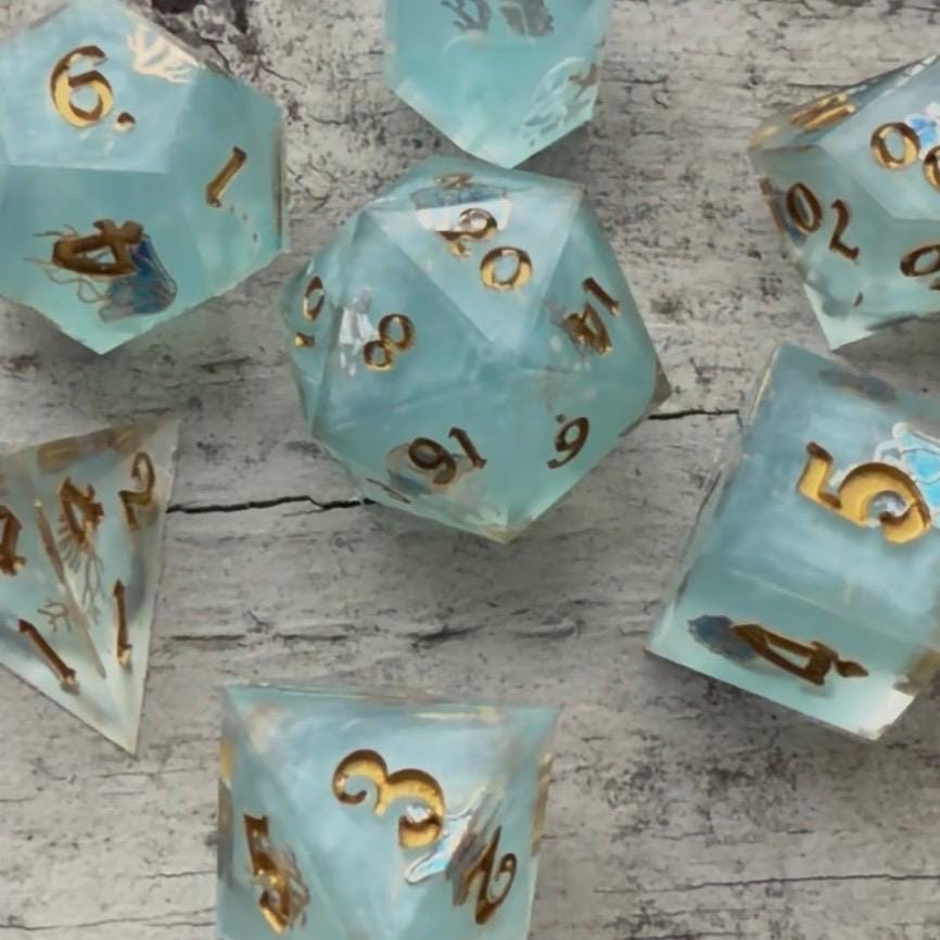 Marine Life Blue Ocean 7 Piece Resin Dice Set DND