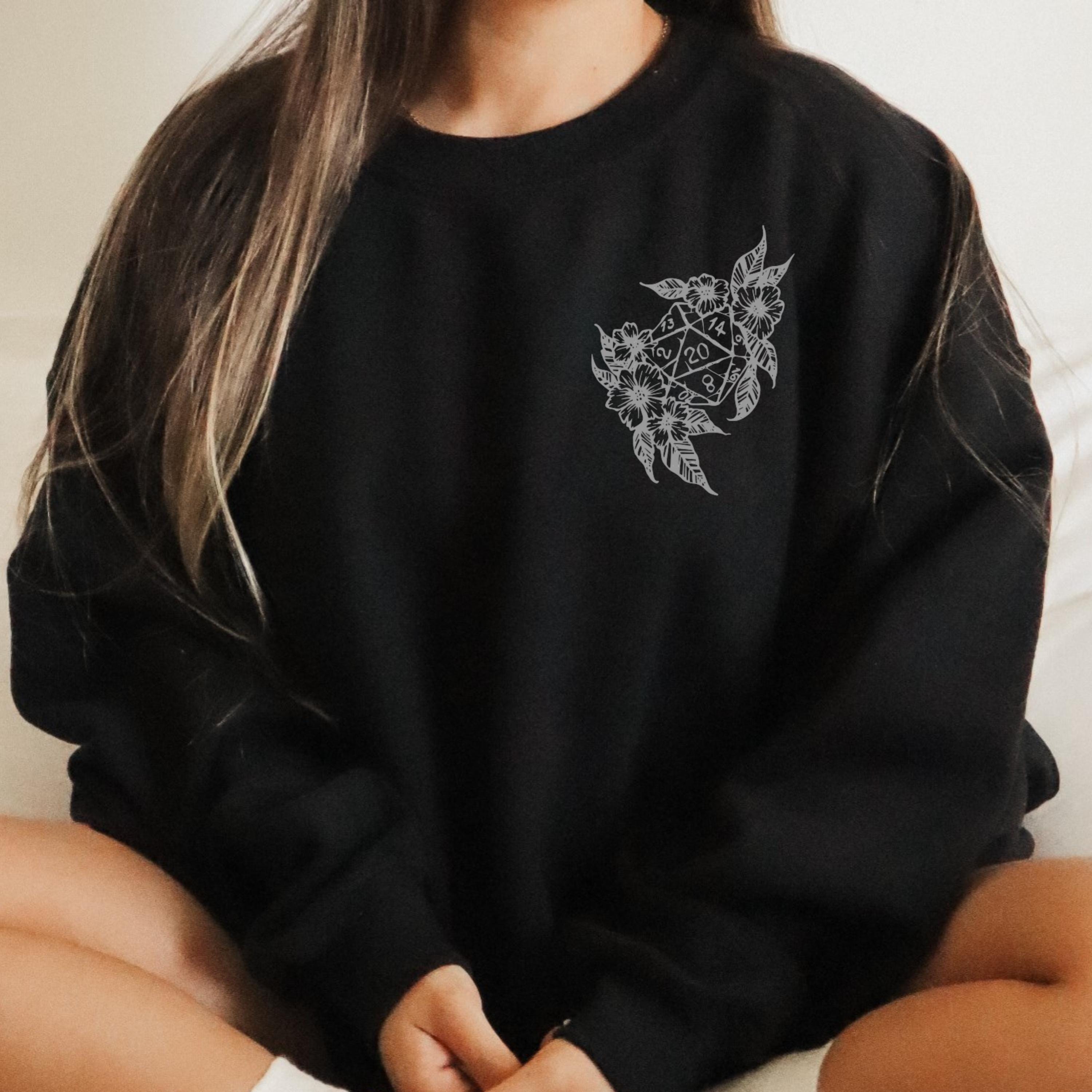 DND Flower Dice Crewneck Sweatshirt Pocket Design
