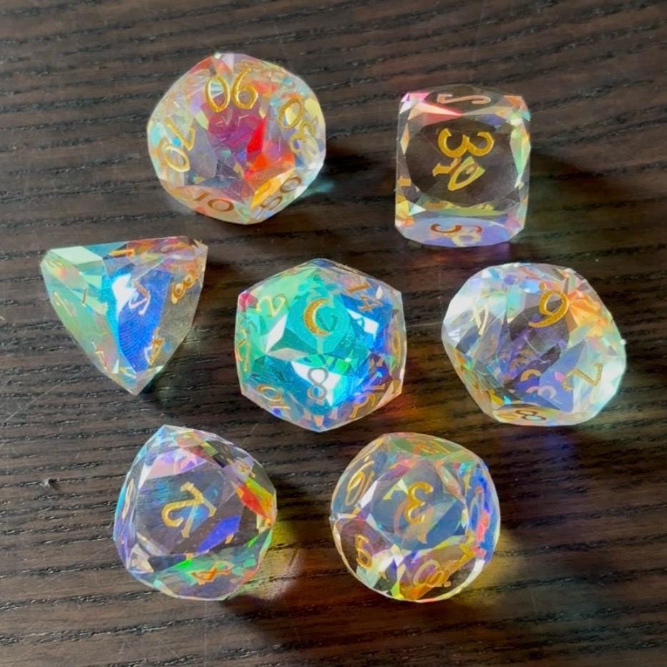 Moon Rainbow Prism Engraved 7 Piece Dice Set DND
