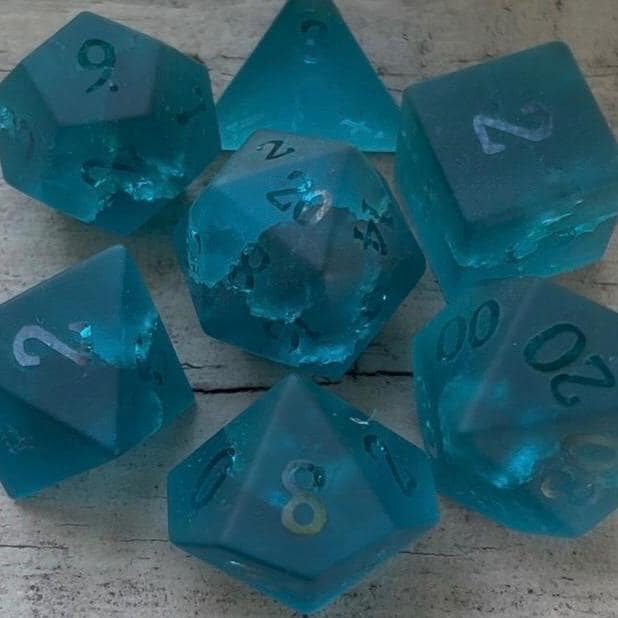 Blue Lightning Cracked Glass 7 Piece Dice Set DND
