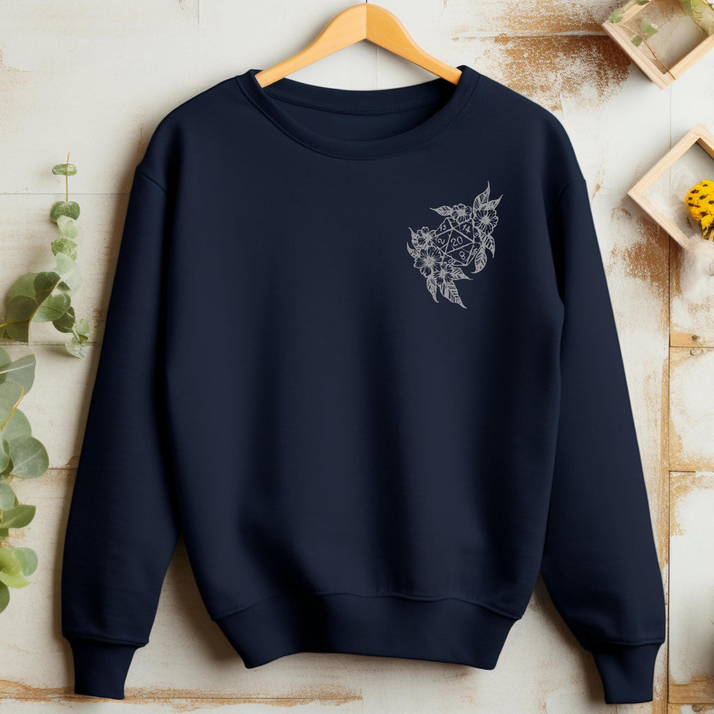 DND Flower Dice Crewneck Sweatshirt Pocket Design
