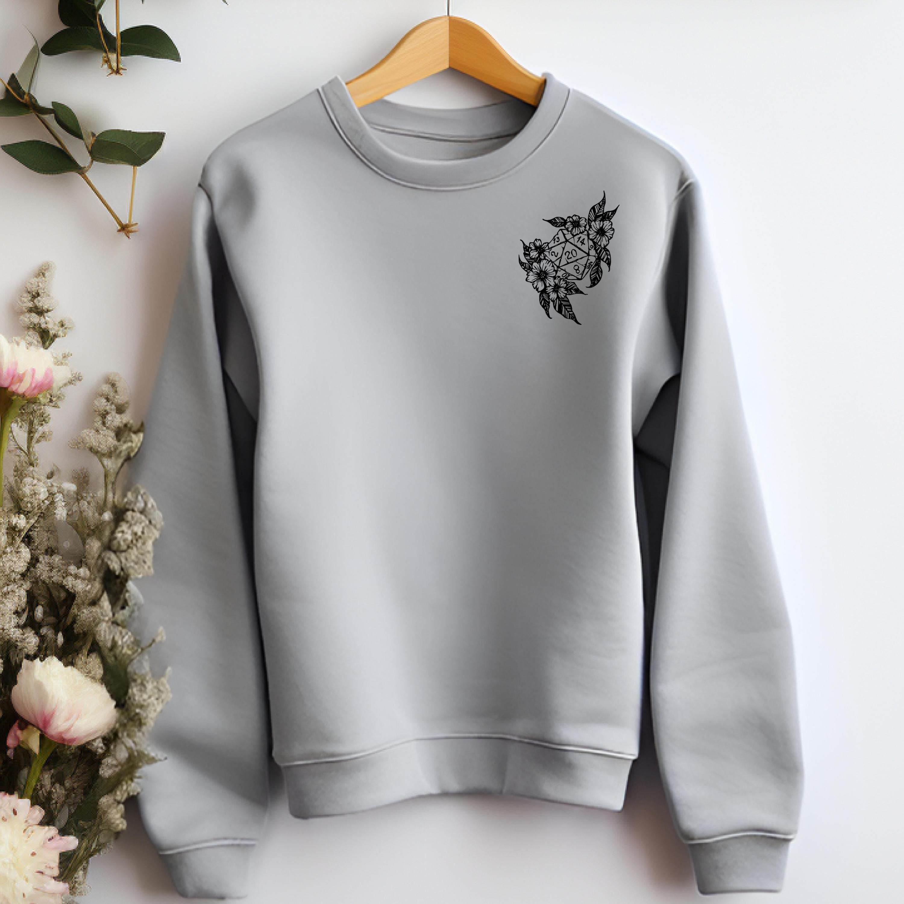 DND Flower Dice Crewneck Sweatshirt Pocket Design