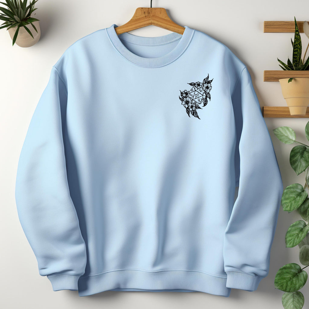 DND Flower Dice Crewneck Sweatshirt Pocket Design