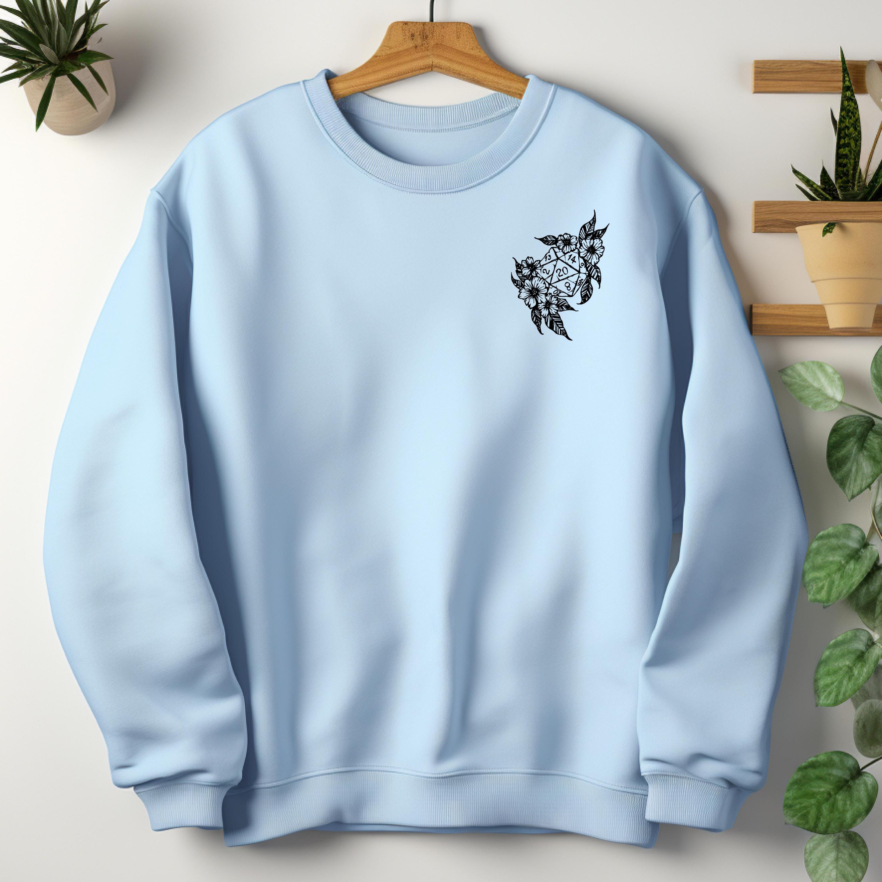DND Flower Dice Crewneck Sweatshirt Pocket Design