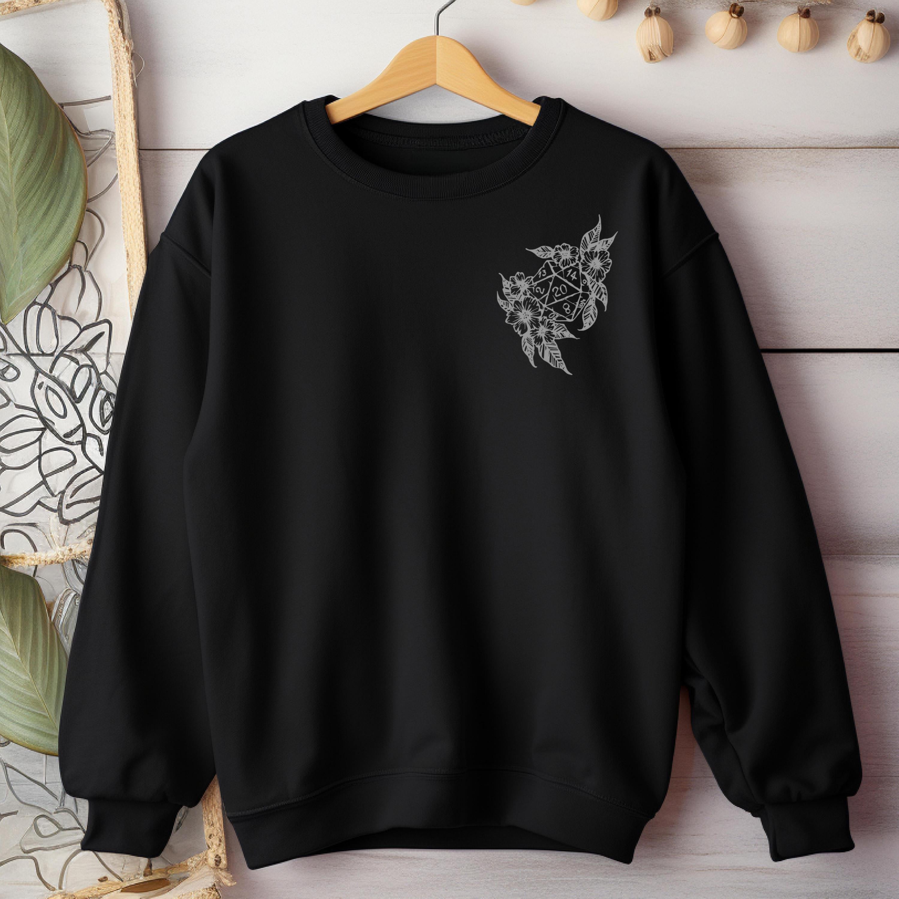 DND Flower Dice Crewneck Sweatshirt Pocket Design