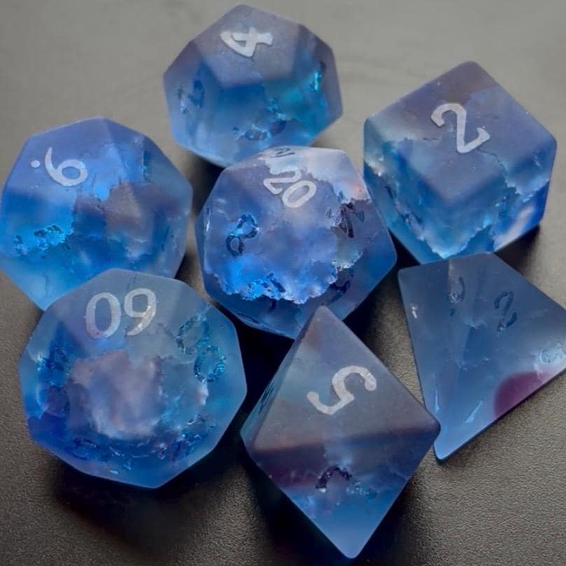 Dark Skies Lightning Matte Blue 7 Piece Dice Set DND