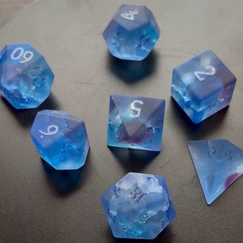 Dark Skies Lightning Matte Blue 7 Piece Dice Set DND