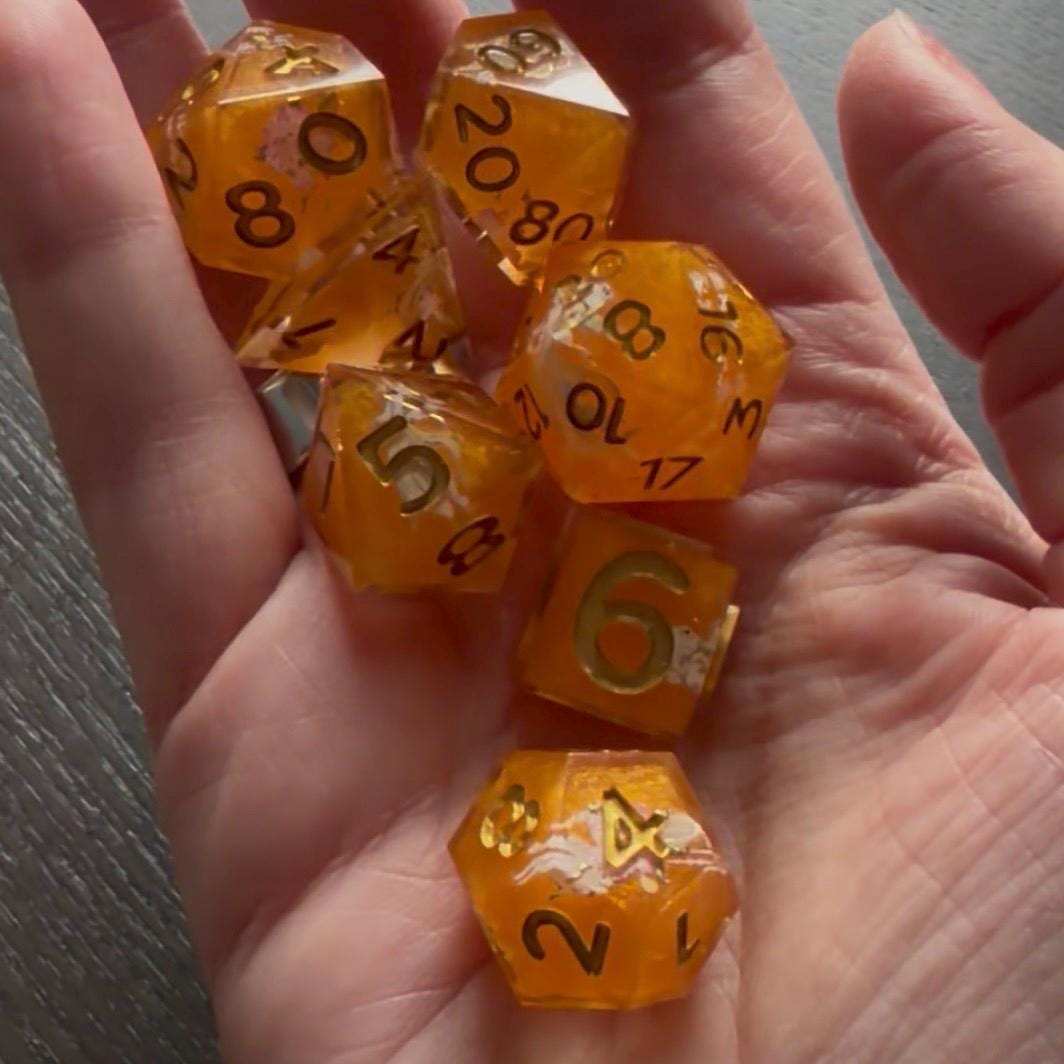 Orange Koi Pond Resin 7 Piece Dice Set DND