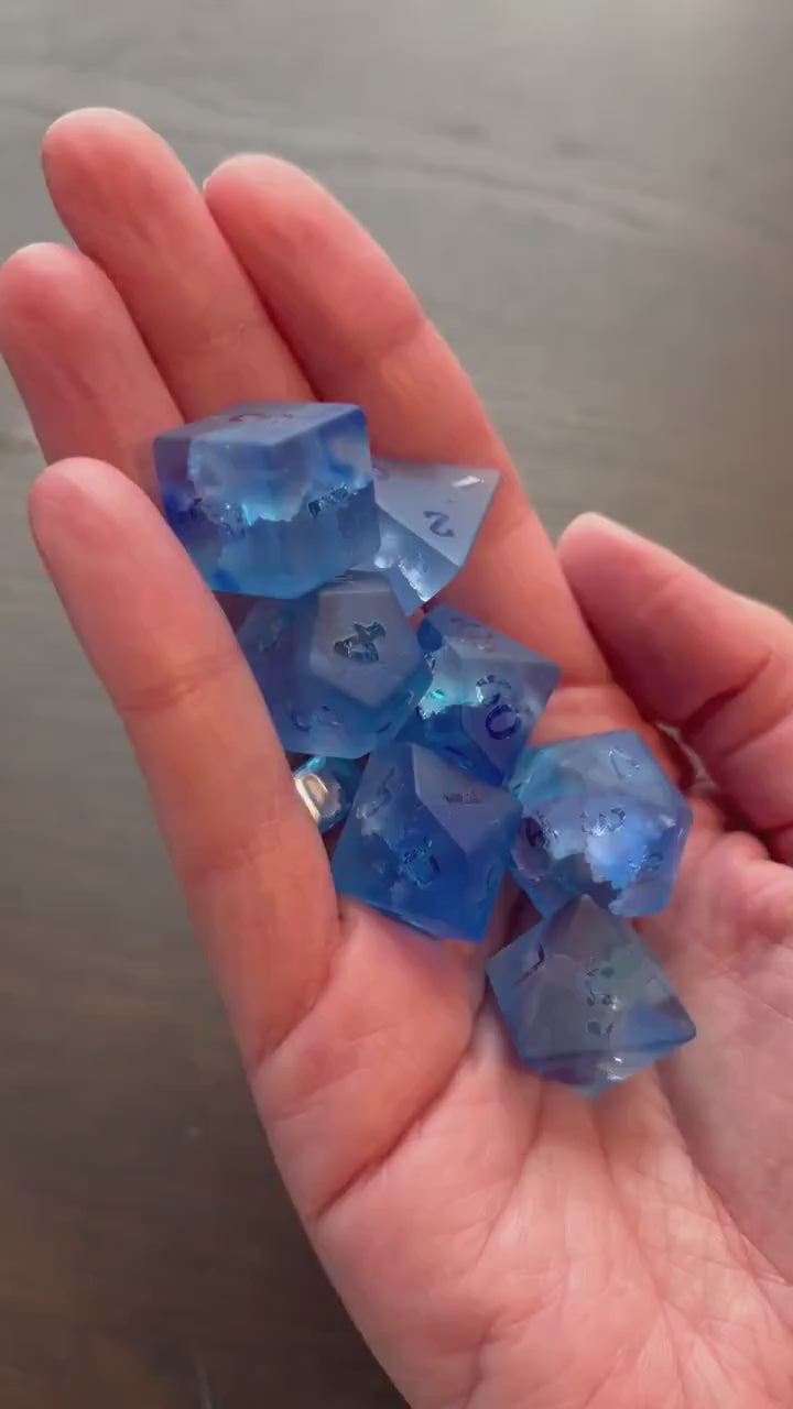 Dark Skies Lightning Matte Blue 7 Piece Dice Set DND