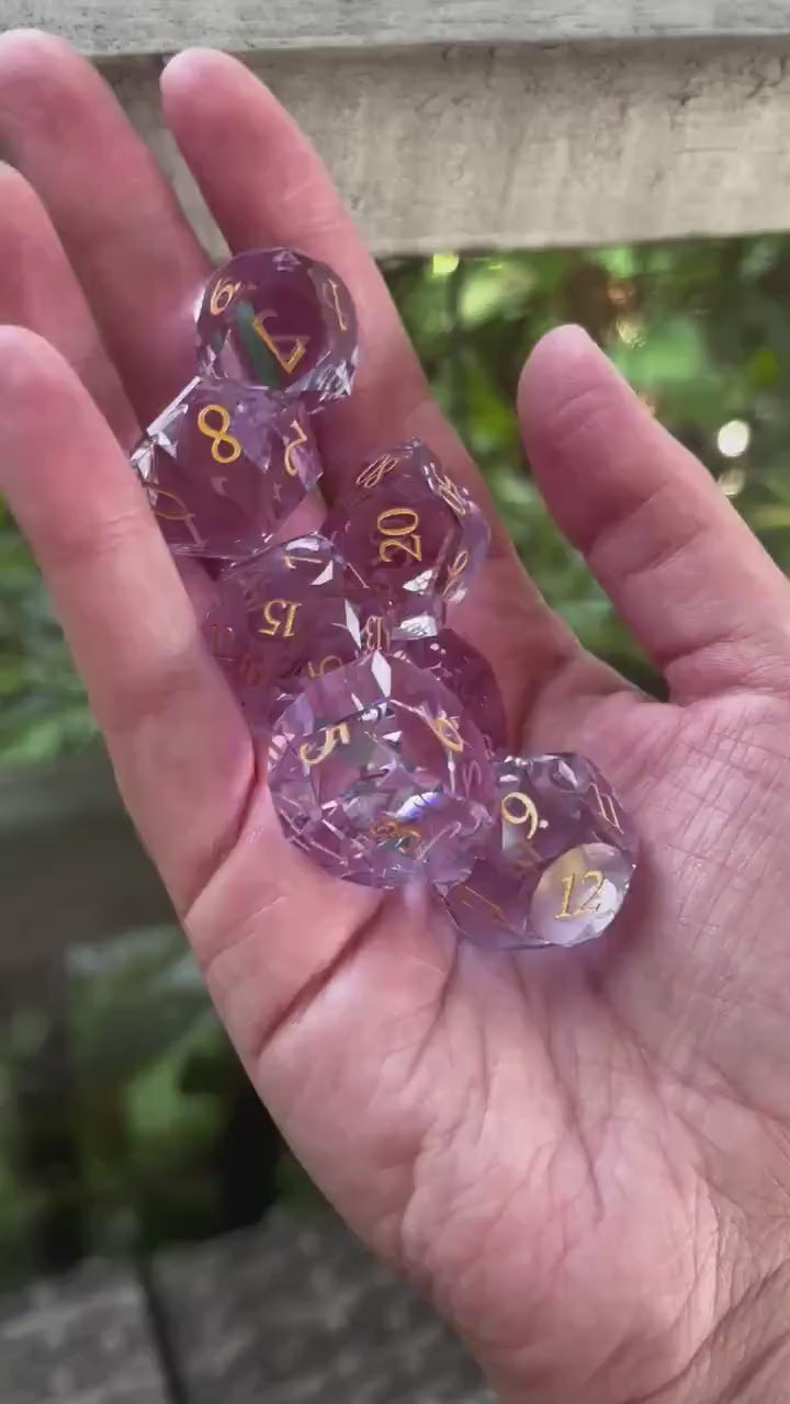 Light Purple Glass 7 Piece Dice Set DND