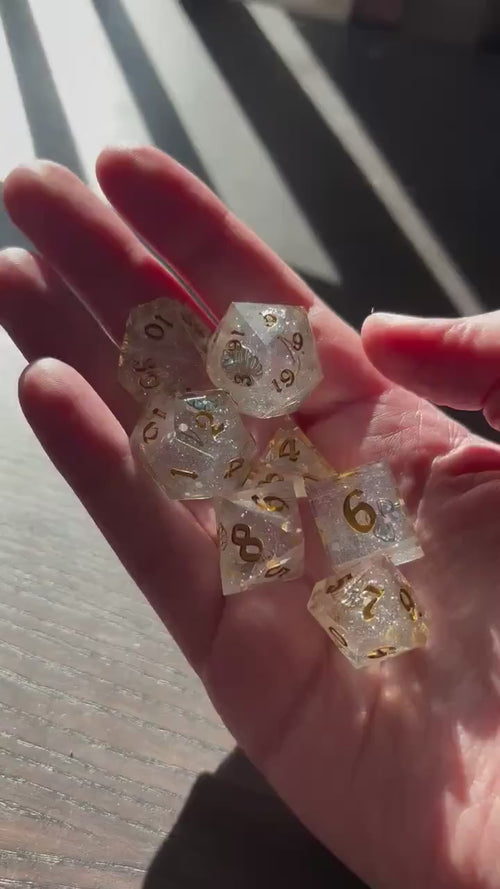 Airy Angelic Flight Dice Resin 7 Piece Dice Set DND