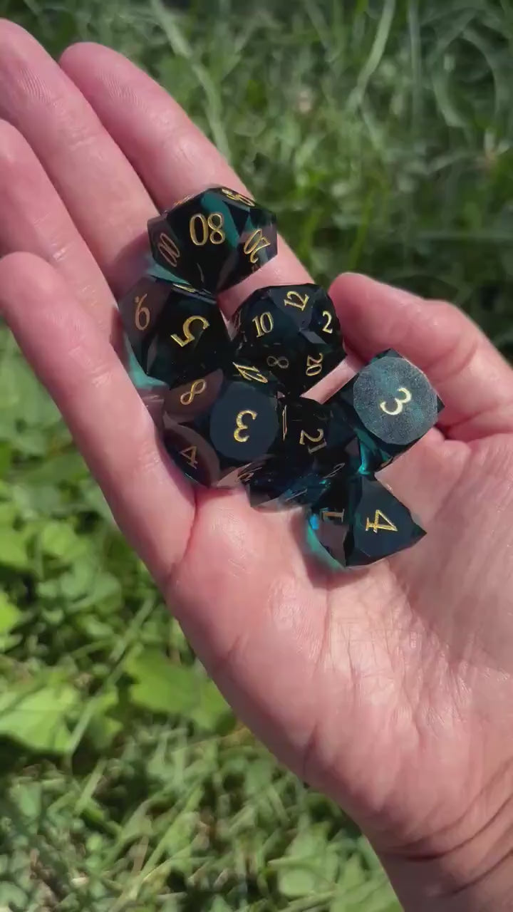 Dark Blue Sea Glass 7 Piece Dice Set DND