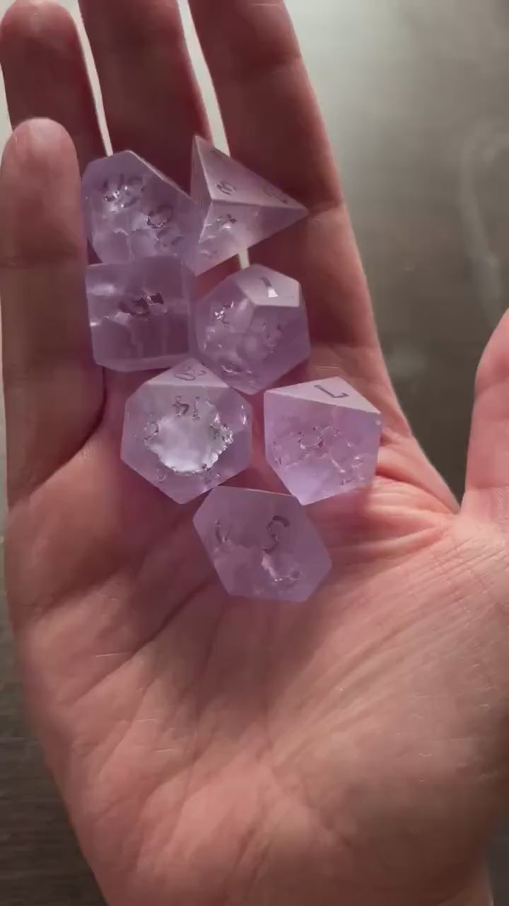 Lilac Lightning Cracked Glass 7 Piece Dice Set DND