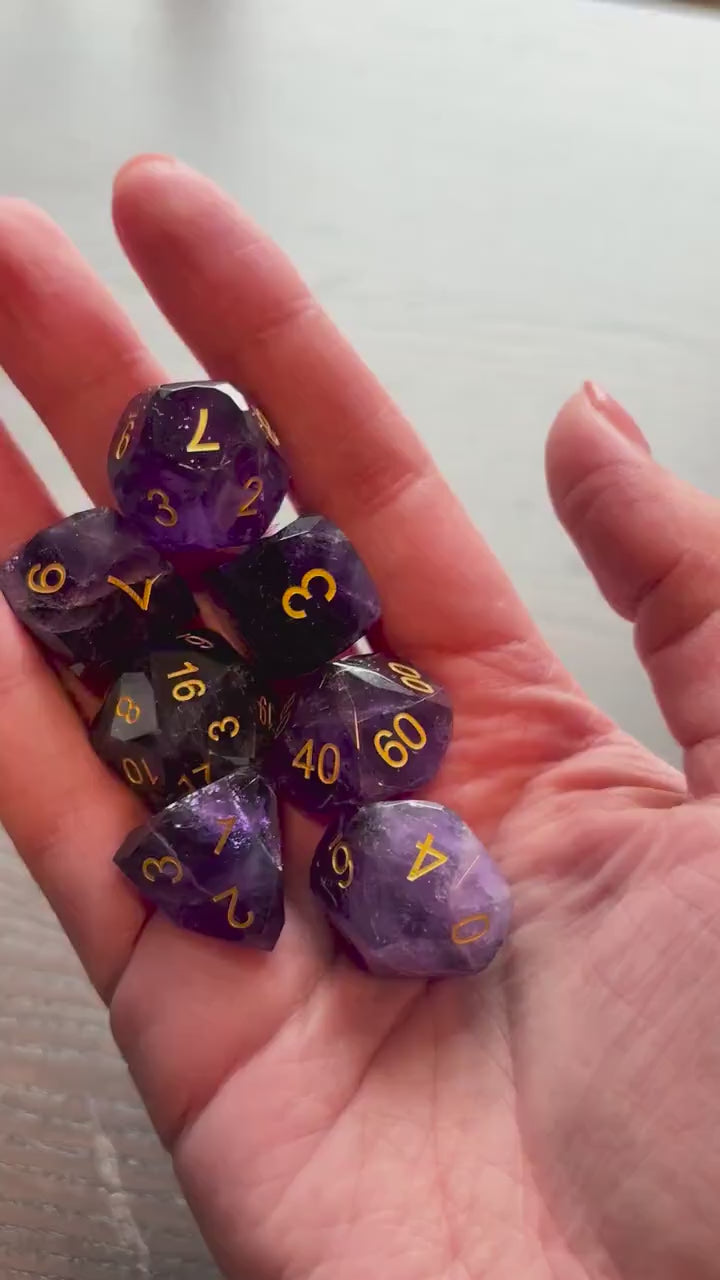 Amethyst Purple Glass Dwarf 7 Piece Dice Set DND