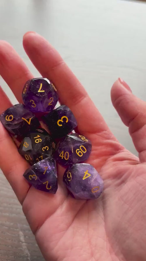 Amethyst Purple Glass Dwarf 7 Piece Dice Set DND